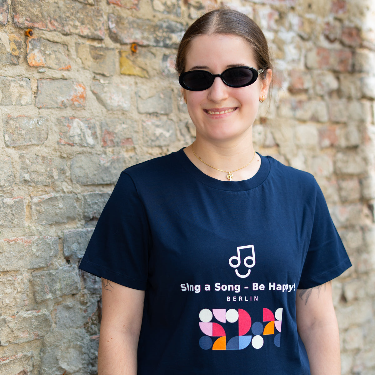 Sing a Song – Be Happy! T-Shirt Damen Navy