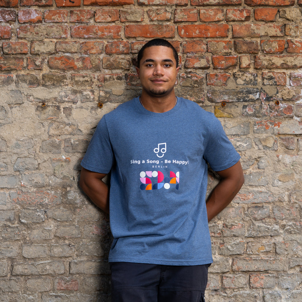 Sing a Song – Be Happy! T-Shirt Unisex Oversized Grau meliert