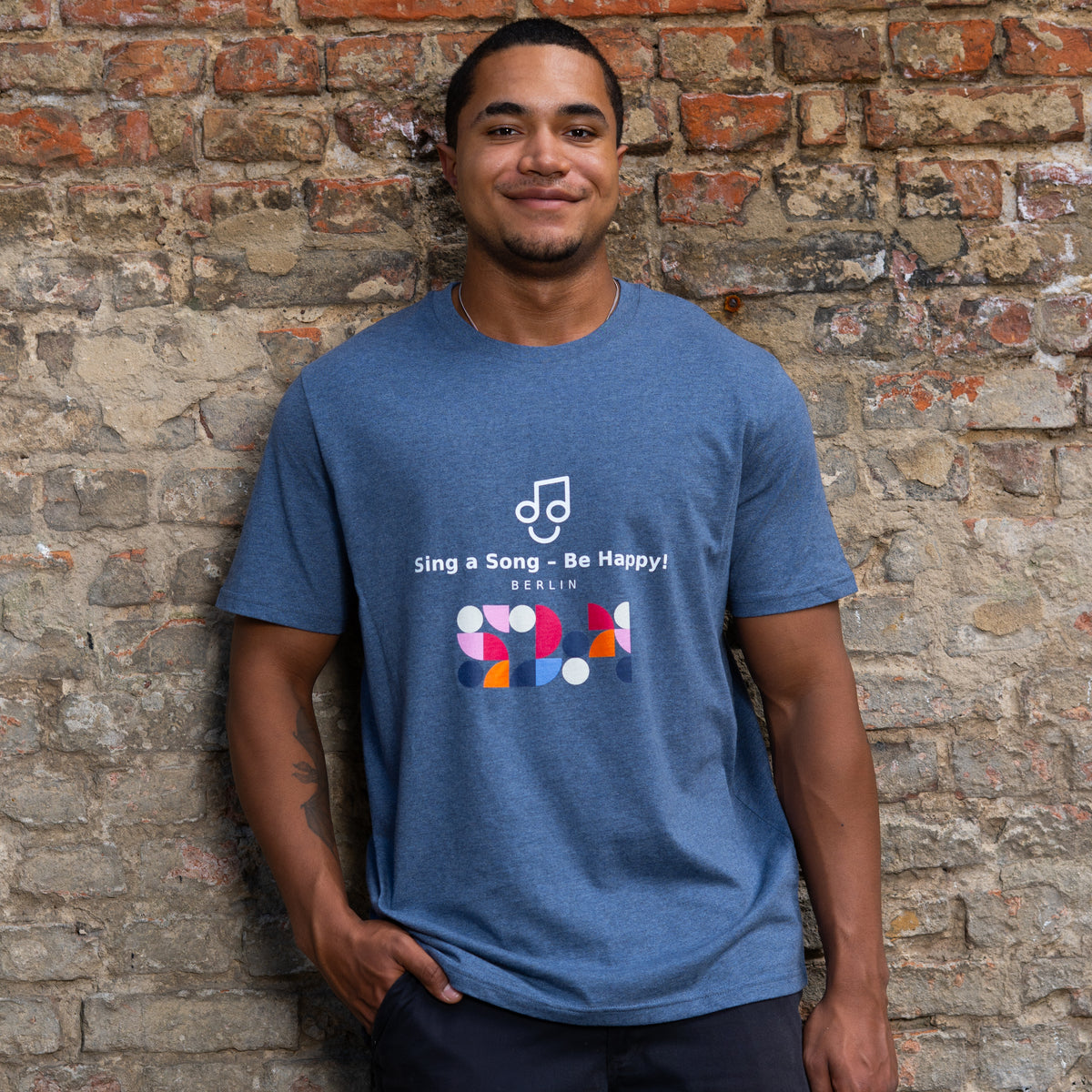 Sing a Song – Be Happy! T-Shirt Unisex Oversized Grau meliert