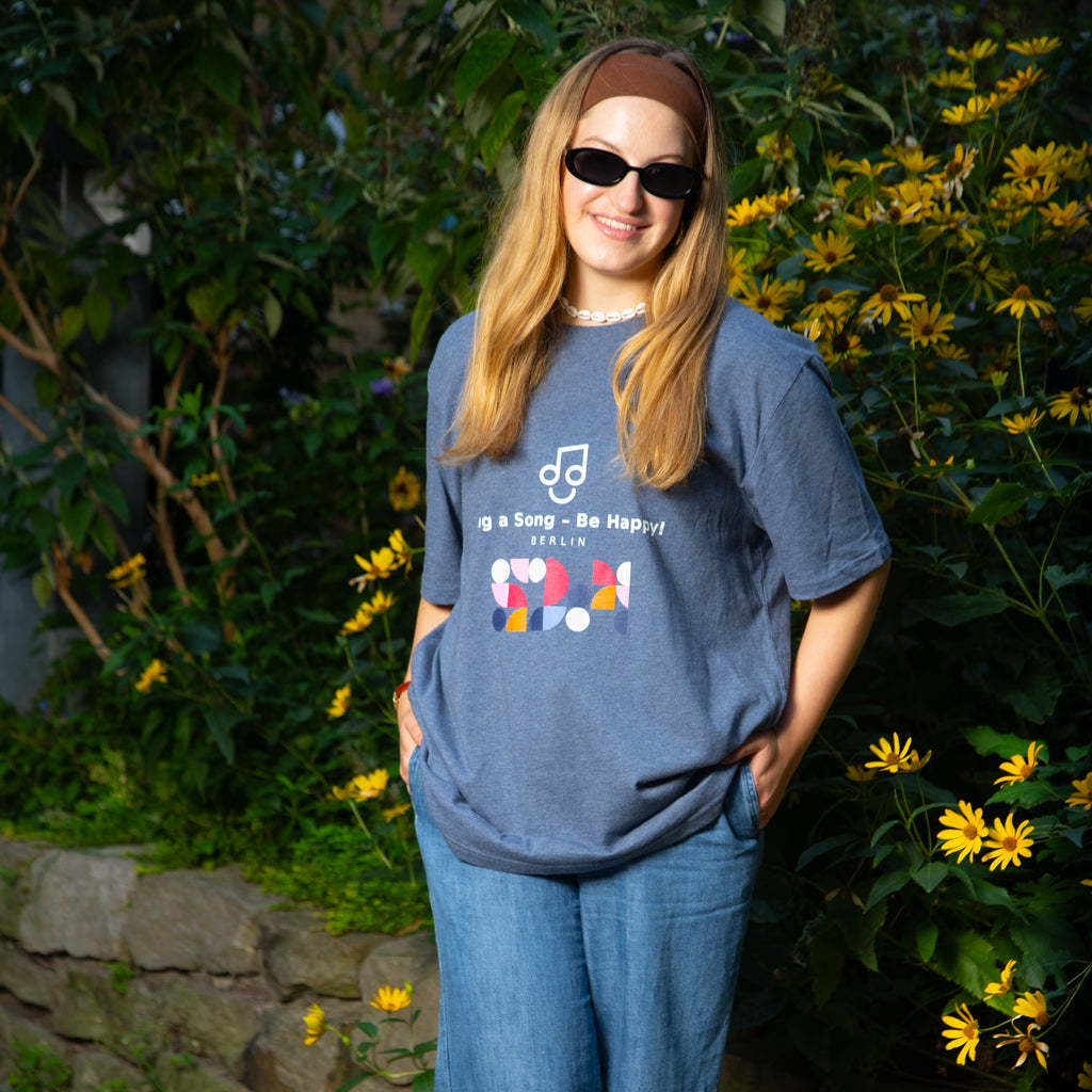 Sing a Song – Be Happy! T-Shirt Unisex Oversized Grau meliert