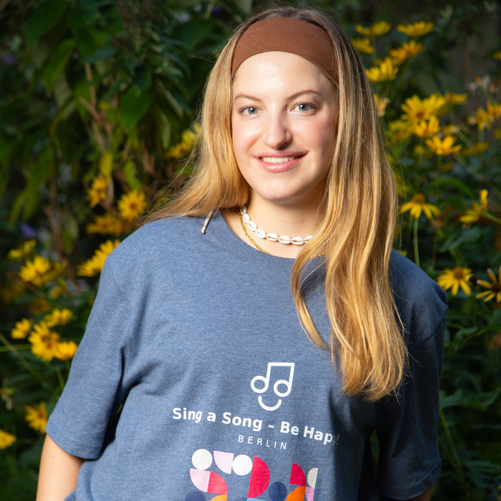 Sing a Song – Be Happy! T-Shirt Unisex Oversized Grau meliert