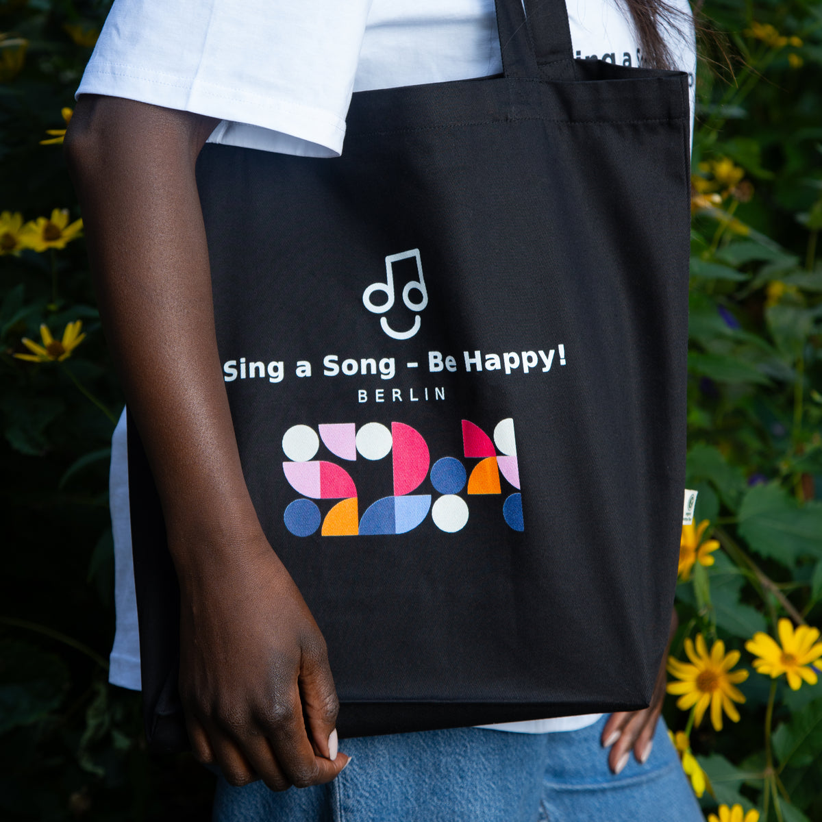 Sing a Song – Be Happy! Stoffbeutel Schwarz